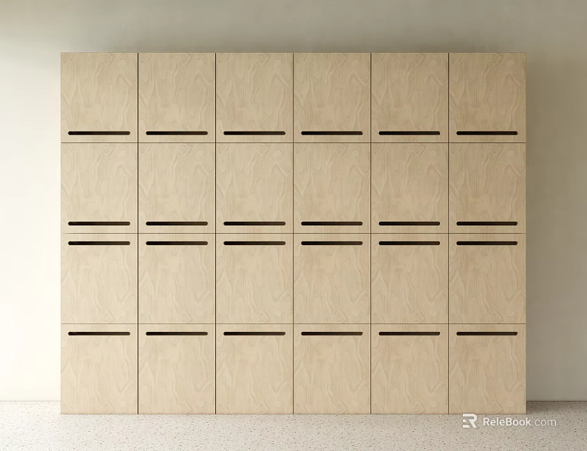 Modern Light Wood Storage Cabinet Unit With Multiple Compartments And Black Handles 3d model 