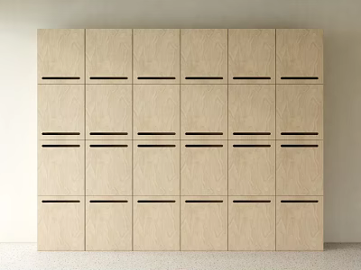 Modern Light Wood Storage Cabinet Unit With Multiple Compartments And Black Handles 3d model