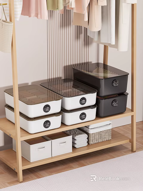 Stackable White And Black Storage Containers With Transparent Lids For Kitchen Shelf Organization 3d model 
