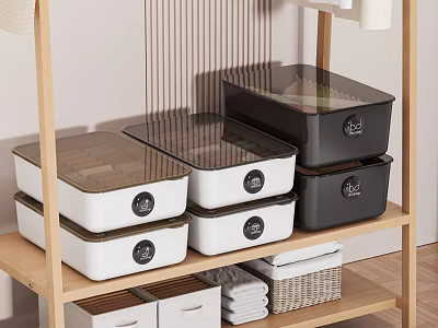 Stackable White And Black Storage Containers With Transparent Lids For Kitchen Shelf Organization 3d model