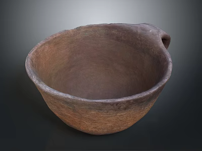 Artisan Handcrafted Clay Bowl Sculpture With Textured Surface And Single Handle 3d model