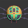 Futuristic Mechanical Creature Robotic Character With Spherical Design Vibrant Yellow Green Red Purple Tentacles