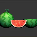 Fresh Whole Watermelon With Half Sliced Red Flesh And Green Rind Slice