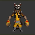 Cartoon Style Raccoon Wearing Yellow Outfit With Backpack And Tool Belt Standing Pose