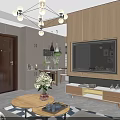 Modern Living Dining Room Interior With Wooden Walls Grey Sofa And Geometric Rug