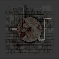 Rusted Cylindrical Tank Industrial Setup With Pipes Valve And Brick Base