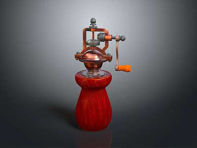 Intricate Copper Metal and Red Wooden Sculpture Carving With Orange Handle 3d model