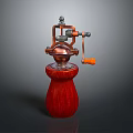 Intricate Copper Metal and Red Wooden Sculpture Carving With Orange Handle