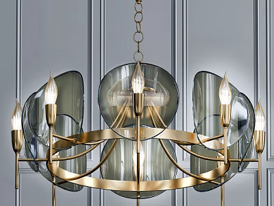 Elegant Modern Chandelier With Gold Metal Frame Glass Shades And Hanging Chain 3d model