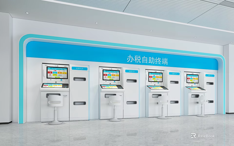 Modern Digital Store With Multiple Self Service Terminals And Interactive Screens 3d model 