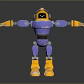 Blue And Yellow Robot Character With Mechanical Arms Legs And Helmet