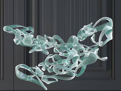 Modern Transparent Crystal Chandelier With Ribbon Like Wave Shaped Flowing Design On Dark Wall 3d model
