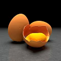 Fresh Chicken Eggs With One Cracked Shell And Exposed Yolk On Gray Surface 3d model
