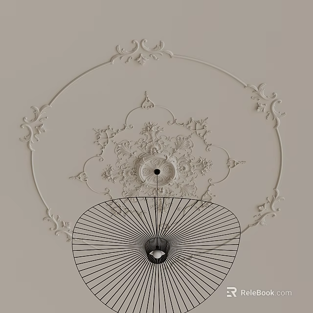 Ornate White Ceiling Component With Intricate Scroll Patterns Circular Central Decoration And Black Radial Structure 3d model