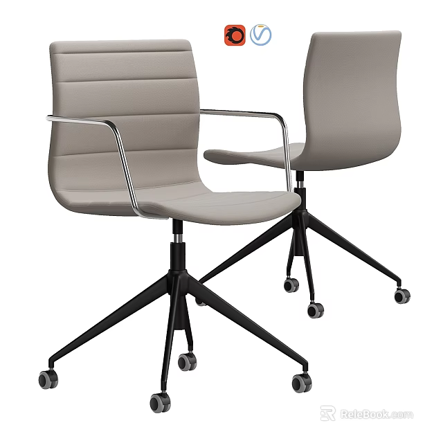 Modern Table and Chair Set With Light Gray Upholstery And Black Metal Rolling Base 3d model 