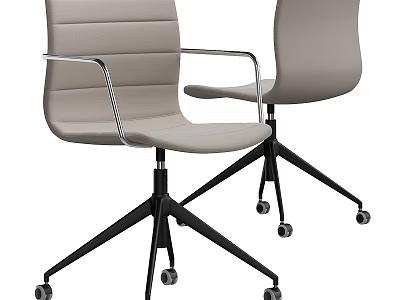 Modern Table and Chair Set With Light Gray Upholstery And Black Metal Rolling Base 3d model