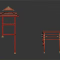 Traditional Chinese Architecture Red Framework With Golden Decorations And Two Sizes