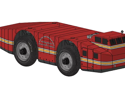 Red Functional Emergency Vehicle With Yellow Stripes And Multiple Wheels 3d model