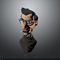 3D Male Character Model With Stylish Hair Glasses Turtleneck Smoking Cigarette In Gray Background