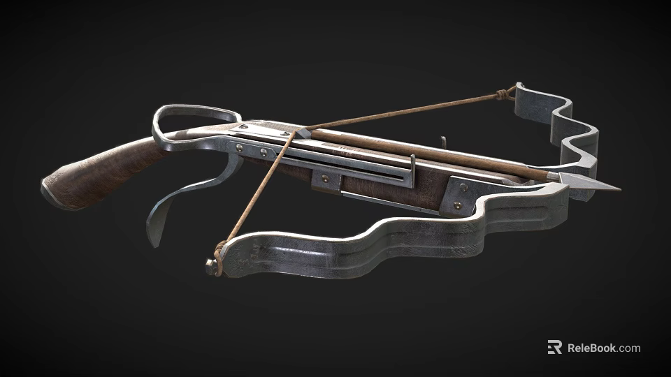 Antique Crossbow Weapon With Wooden Grip Metal Frame And Bowstring Design Structure 3d model