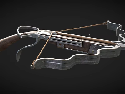 Antique Crossbow Weapon With Wooden Grip Metal Frame And Bowstring Design Structure 3d model