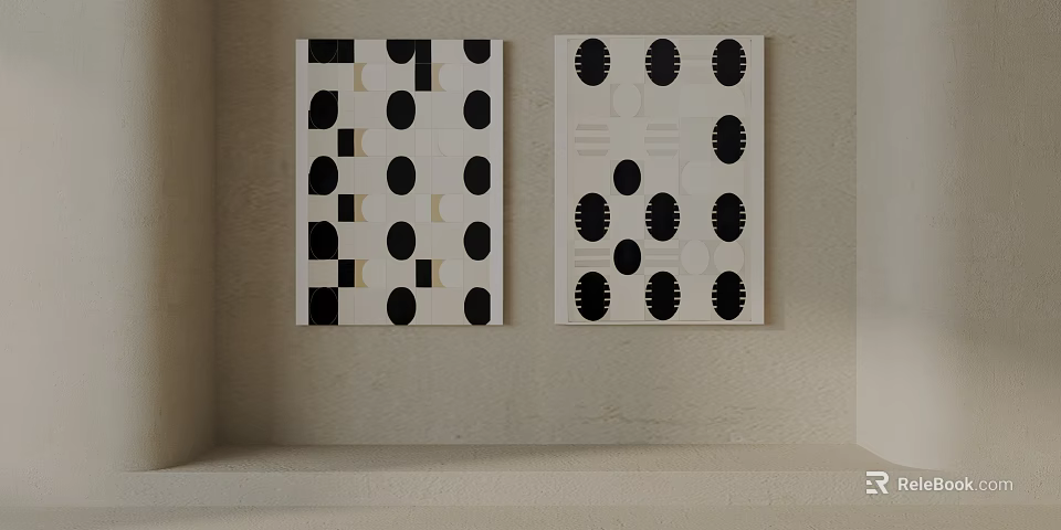 Modern Wall Art Decorative Prints With Geometric Patterns And Circles On Light Wall 3d model