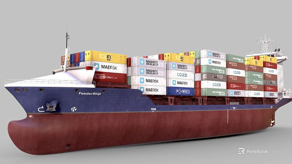 Large Container Ship Carrying Stacked Colorful Containers For International Cargo Transport 3d model 