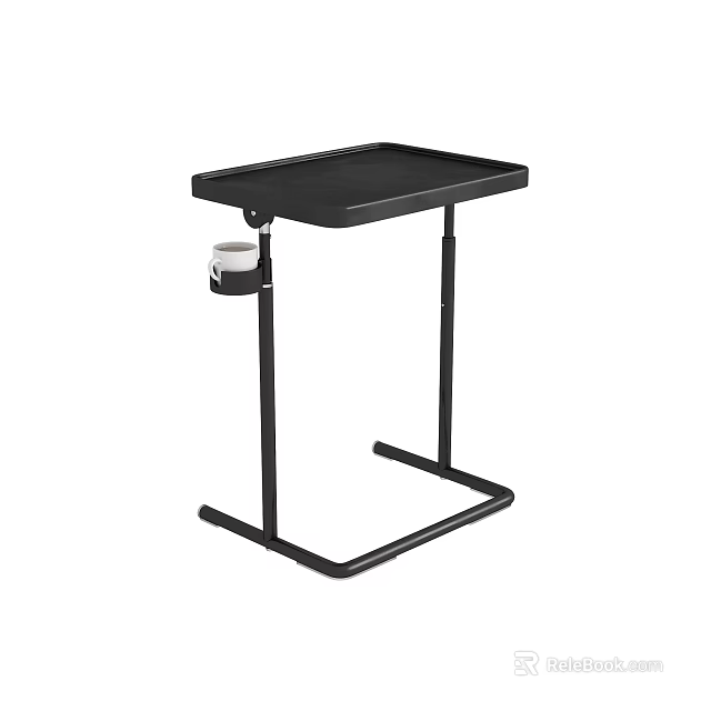 Black Side Table With Tray Top And Cup Holder Simple Sturdy Design For Living Room 3d model 