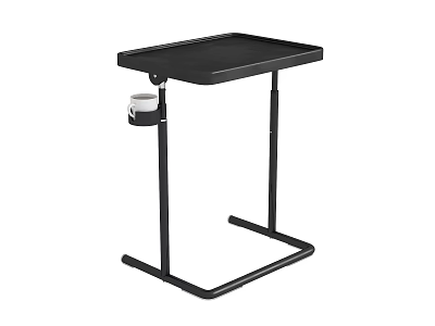 Black Side Table With Tray Top And Cup Holder Simple Sturdy Design For Living Room 3d model
