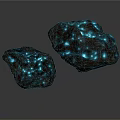 Decorative Glowing Stones With Blue Light Spots On Black Surface