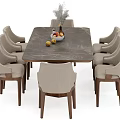 Modern Dining Table Set With Fabric Chairs Marble Tabletop And Fruit Decoration 3d model