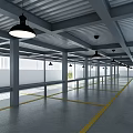 Parking Lot Featuring Gray Metal Ceiling Black Pendant Lights Gray Floor Yellow Parking Lines