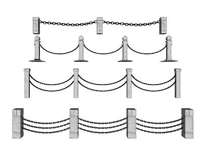 Decorative Chain Link Fence Designs with Stone Posts and Various Styles 3d model