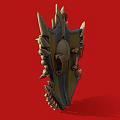 Ornate Spiked Skull Mask With Yellow Black Accents On Red Background