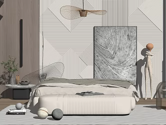Modern background double bed 3d model