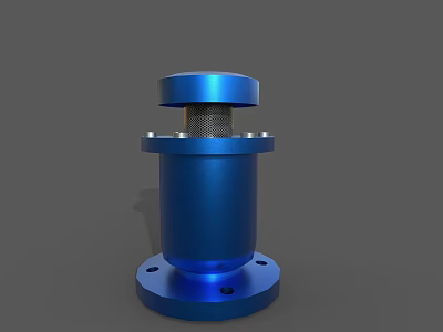 Blue Cylindrical Industrial Equipment With Flange Base Mesh Component And Top Cover 3d model
