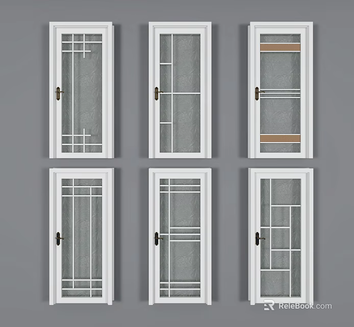 White Frame Swing Doors With Frosted Glass And Different Grid Patterns For Interior Use 3d model