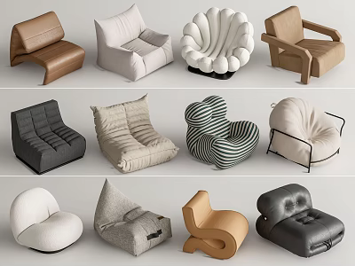 Various Stylish Single Sofa Designs With Different Colors And Modern Styles 3d model