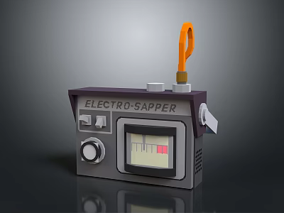 Electro Sapper Headphone Speaker with Display Screen Control Knob and Orange Handle Gray Purple Casing 3d model