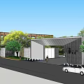 Modern Sales Office Building With Reflecting Pool And Lush Landscaped Gardens