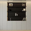 Modern Sideboard Design With White Cabinet Black Shelves And Decorative Items