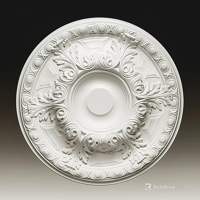 White Decorative Ceiling Medallion With Intricate Carved Scrollwork And Classical Circular Design 3d model