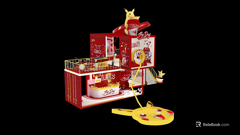 Red And Yellow Decorative Scene With Cartoon Character Fortune Elements And Multi Level Structure 3d model