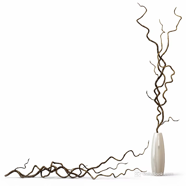 Elegant White Vase With Twisted Branches For Modern Home Interior Accent 3d model 