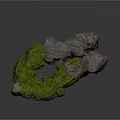 Natural Stone Architectural Structure With Green Moss And Twigs On Irregular Surface