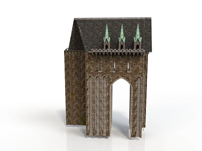 Medieval Castle Gateway Structure With Stone Walls Arched Entry And Spire Towers 3d model