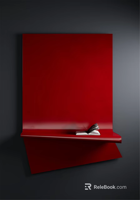 Red Wall Decor With Integrated Shelf And Open Book 3d model