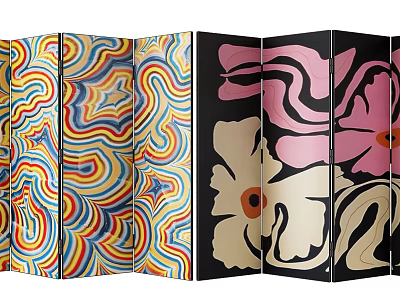 Ornamental Room Divider Screens With Colorful Wave Star And Floral Patterns 3d model