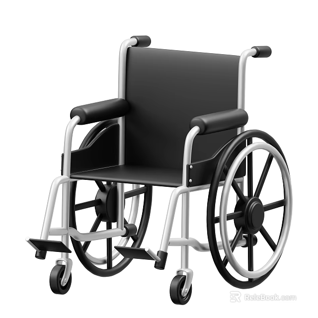 Medical Equipment Wheelchair With Silver Frame And Black Comfortable Seat For Mobility Assistance 3d model 