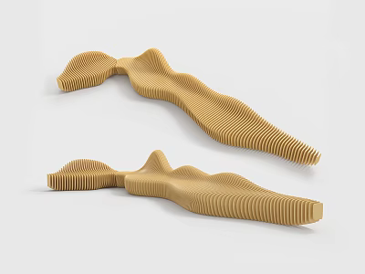 Wavy Curved Wooden Landscape Seats With Striped Pattern For Outdoor Spaces 3d model